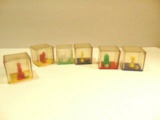 6 Vintage Plastic Toy Blocks With Animals,  Etc Inside With Noise Making Bead