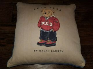 Vintage Polo Bear By Ralph Lauren Down Throw Pillow Red Tan 17 " Square Suit Navy