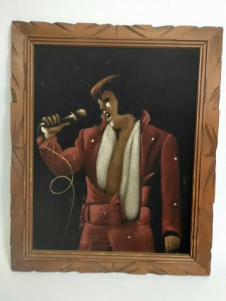 Vintage Elvis Presley Velvet Painting Unsigned Mexico 17in X 14