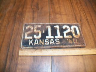 1940 Kansas License Plate Car Tag 25 - 1120; Brown County