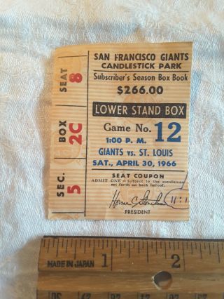 Ticket Stub Giants Vs.  St.  Louis,  Sat.  April 30 1966 Candlestick Park - Vintage
