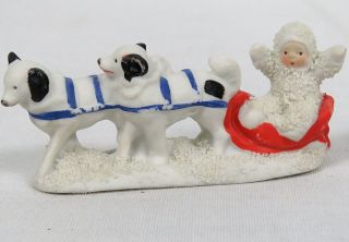 Antique German Bisque Snow Baby W/sled Dogs 3 " X 1 - 1/4 " Post Wwi Figurine