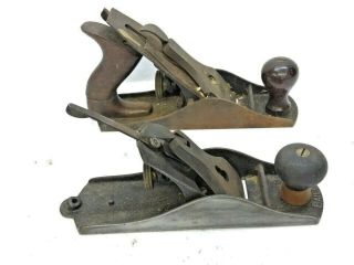 2 Antique Wood Planes Bailey Stanley No 4 Patent Dates 1902 & 1910 Smooth Bottom