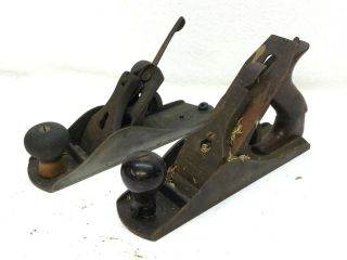2 Antique Wood Planes Bailey Stanley No 4 Patent Dates 1902 & 1910 Smooth Bottom 2
