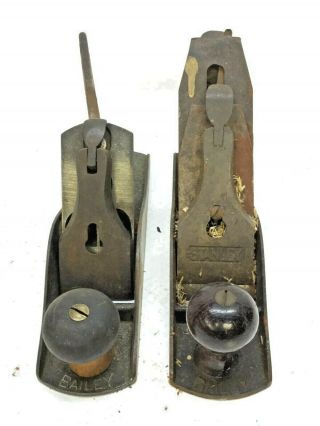 2 Antique Wood Planes Bailey Stanley No 4 Patent Dates 1902 & 1910 Smooth Bottom 3
