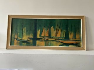 Vintage Retro ‘boats In Blues And Greens’ By William Rutledge 1966 Print.
