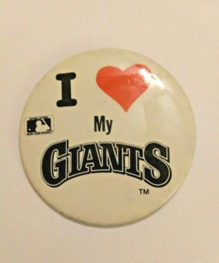 I Heart Love My Giants Baseball Pin,  1989,  San Francisco Giants,  Candlestick Park