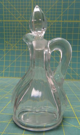 Vintage Ribbed Glass Clear Oil Vinegar Dressing Cruet Bottle With Stopper 7.  25 "