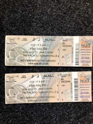 2 Rock Concert Ticket Stubs - Van Halen 7/11/2004 At The Palace,  Auburn Hills