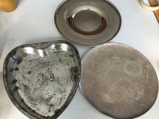 3 Vintage Pans / Trays - Bake King Heart Shape,  Etched Aluminum,  Stainless Tray