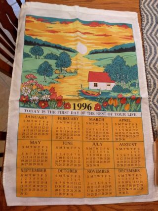 Vintage 1996 Cotton Calendar Towel Sunrise Tulips First Day Rest Of Your Life