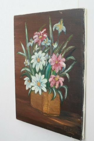 Vintage French Oil On Canvas Painting Still Life Flowers Signed