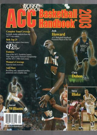 2003 Acc Basketball Handbook Yearbook - Josh Howard - Duhon - Blake - Jarad Williams