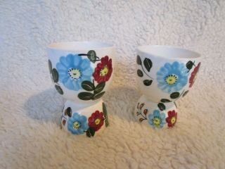 Vintage Porcelain Egg Cups With Handpainted Flowers Made In Japan Set Of 2