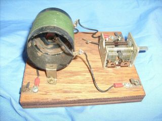Unique Antique Crystal Radio Part Vintage Wooden Base,  Glass Diode,  Tuner