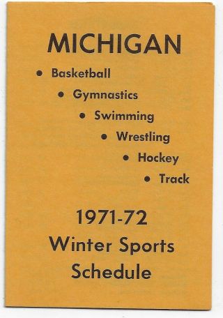 Very Rare 1971 - 72 Michigan Basketball Hockey And More College Schedule