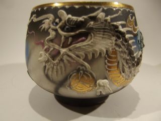 Vintage Hand Painted Dragon Ware Tea Cup,  Lithopane Geisha.  Gray,  White,  Gold