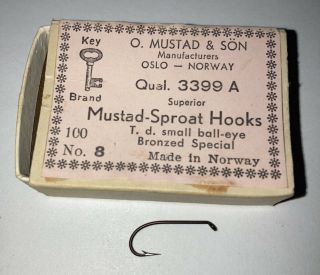 Vintage Mustad Sproat Fishing Hooks For Fly Tying Size 8 Qual 3399 A