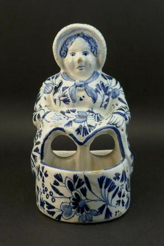 Antique 19thc Dutch Delft Tin Glaze Pottery Novelty Figurine,  Lady In Bath