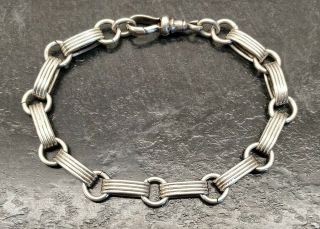 Antique Silver Ornate Large Link Chain Bracelet,  8 " In Length.