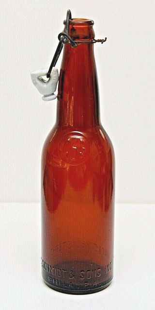 Vintage C.  Schmidt & Sons Inc Amber Beer Bottle With Ceramic Stopper