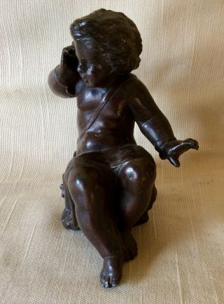 Antique 19th Century Bronze Figure Of A Seated Boy With Quiver 2