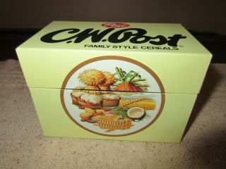 Vintage 1970s Post C.  W.  Post Tin Recipe Box Kitchenware Box Container