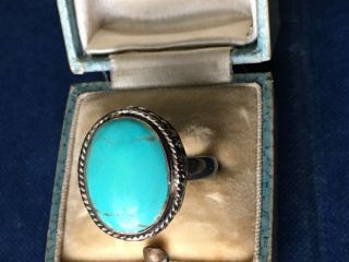 A Large Heavy Antique Art Deco Sterling Silver 925 Turquoise Ring Sz R