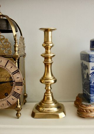 A Large Baluster Ejector Candlesticks,  Antique,  C19th,  Brass