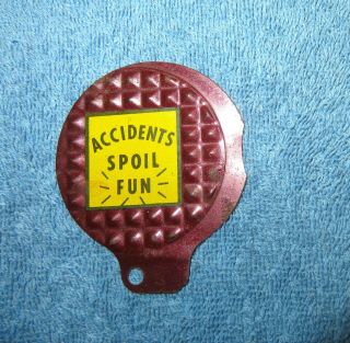 Vintage Bicycle Reflector Safety License Plate Topper " Accidents Spoil Fun "