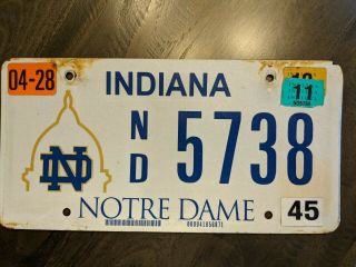 2011 Indiana " Notre Dame " License Plate -