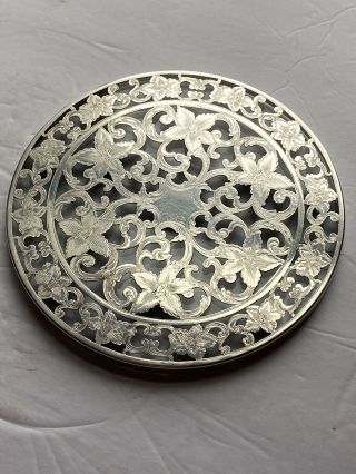 Antique Art Nouveau WEBSTER Sterling Silver Overlay Glass COASTER/TRIVET 6 