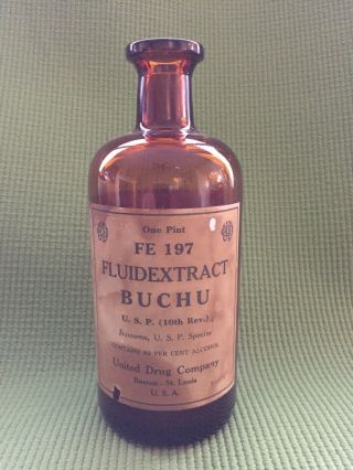 United Drug Co Apothecary Pharmacy Buchu Bottle 1900s