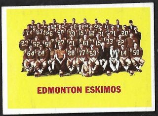 1964 Topps Cfl Football: 29 Edmonton Eskimos Team Card