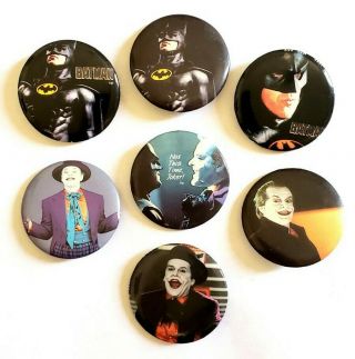 Vintage 1989 Batman Movie Promo Pin Set - Tim Burton Michael Keaton Joker Button
