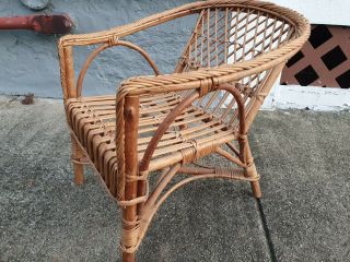 Vintage Child Size Wheat Real Wicker Rattan Chair