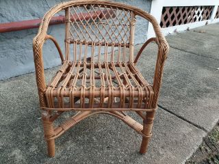 Vintage Child Size Wheat REAL Wicker Rattan Chair 3