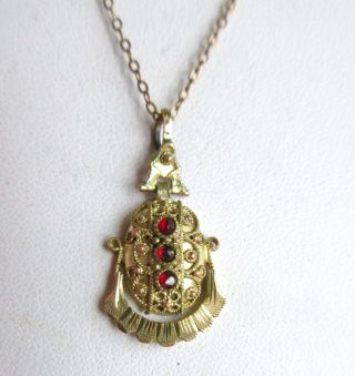 Dainty Antique Victorian Bohemian Garnet Gold Filled Pendant Necklace