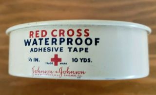 Vintage Red Cross Waterproof Adhesive Tape Tin,  1/2 