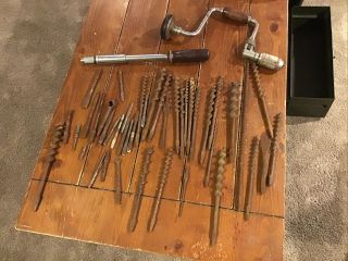 Old Vintage Antique Tools Bit Brace 12 Auger Bits Hand Drills Woodworking