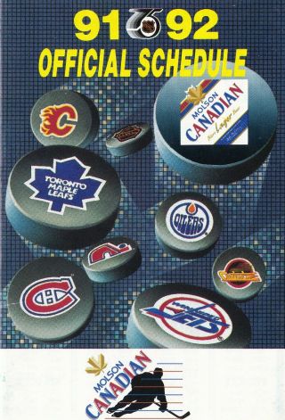 1991 - 92 Molson Canadian Nhl Hockey Schedule - Unmarked