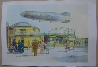 Lz129 Hindenburg Airship,  Over Ryde Pier,  Isle Of Wight 1936,  Water Colour Print