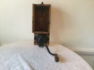 Antique Wall Mount Coffee Grinder,  Cast Iron And Wood.