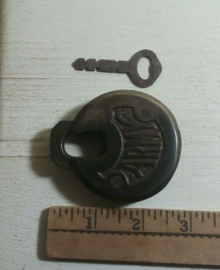 Antique 1800 ' s Cast Iron U.  S Army Padlock With Key Great Rare 3