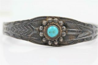 Antique Fred Harvey Era Sterling Silver Turquoise Arrow Design Small Bracelet