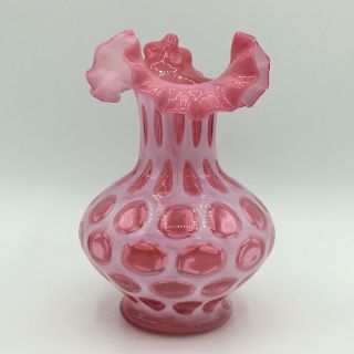 Vintage Fenton 6.  5” Cranberry Opalescent Coin Dot Vase Pink Vtg Antique