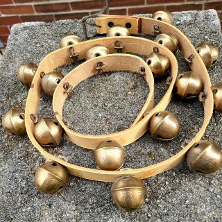 18 Brass Vintage/antique Sleigh Bells Petal Bells On 53 - Inch Leather Strap