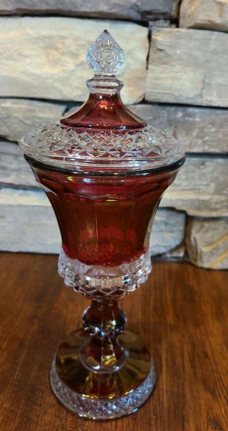 Tall Vintage Clear Cut Glass Candy Dish,  Vase,  Votive Goblet Pedestal With Lid