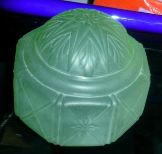 C.  1920 Gothic Art Deco Green Vaseline Glass Dome Lamp Light Shade