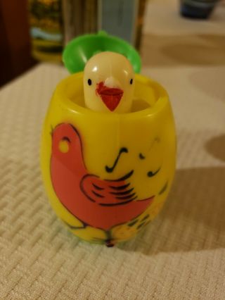 Vintage 1970s Hard Plastic Pecking Chick & Pop Up In Egg Easter 70s